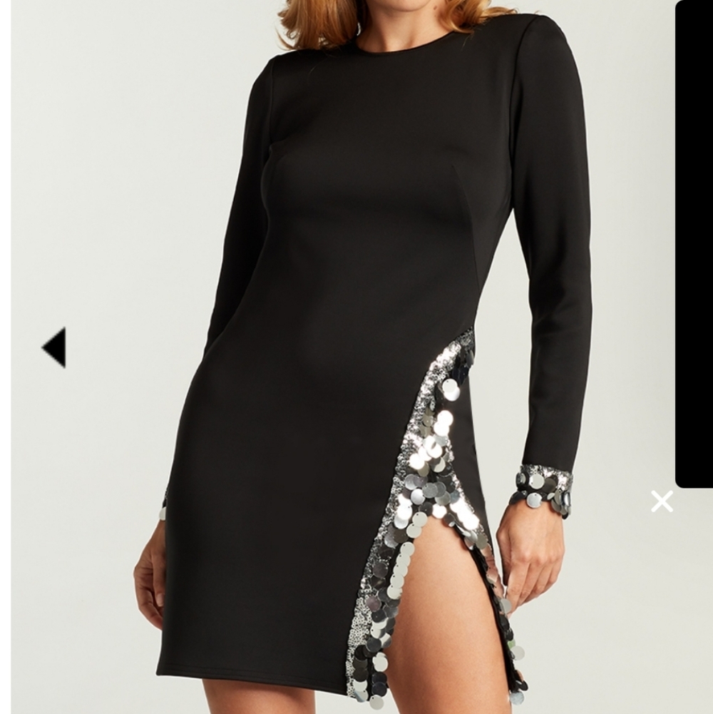 NWT Sho by Tadashi Shoji Black Sequin Detail Long Sleeve Cocktail Dress Large